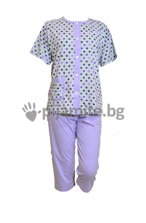 Дамска пижама с къс ръкав, джобче и копчета, 12017